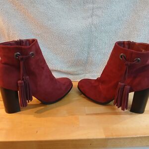 Red Hot Kiss Booties Size 7.5 With Tassels